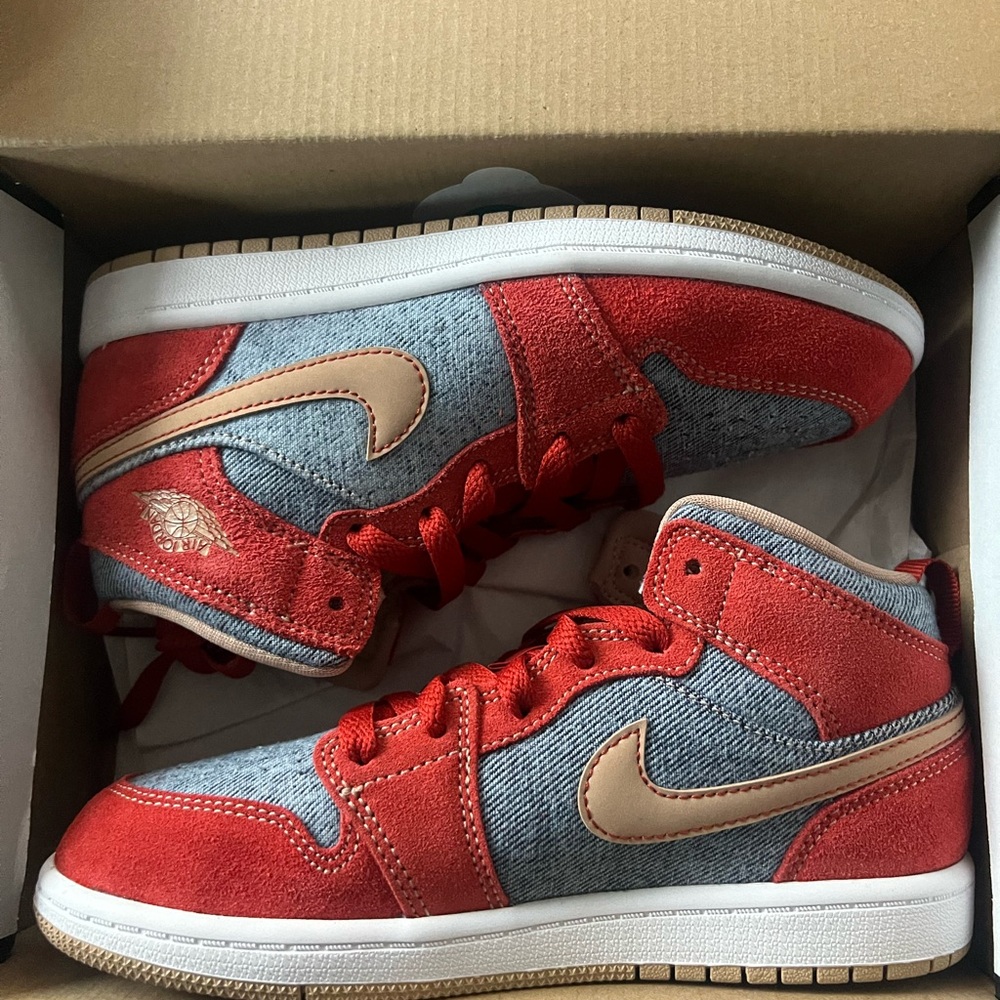 Nike Air Jordan 1 Mid Red Denim Sneakers